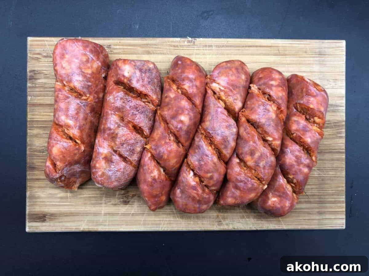 Scoring the sausage will render the fat during roasting.