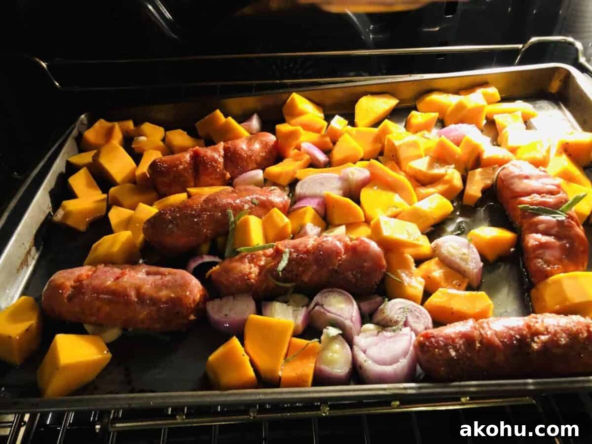 Everything on a sheet pan in the oven.
