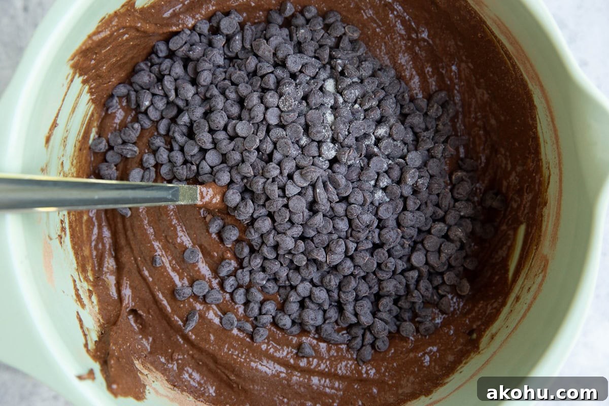 Mix in the dry ingredients, followed by the chocolate chips.
