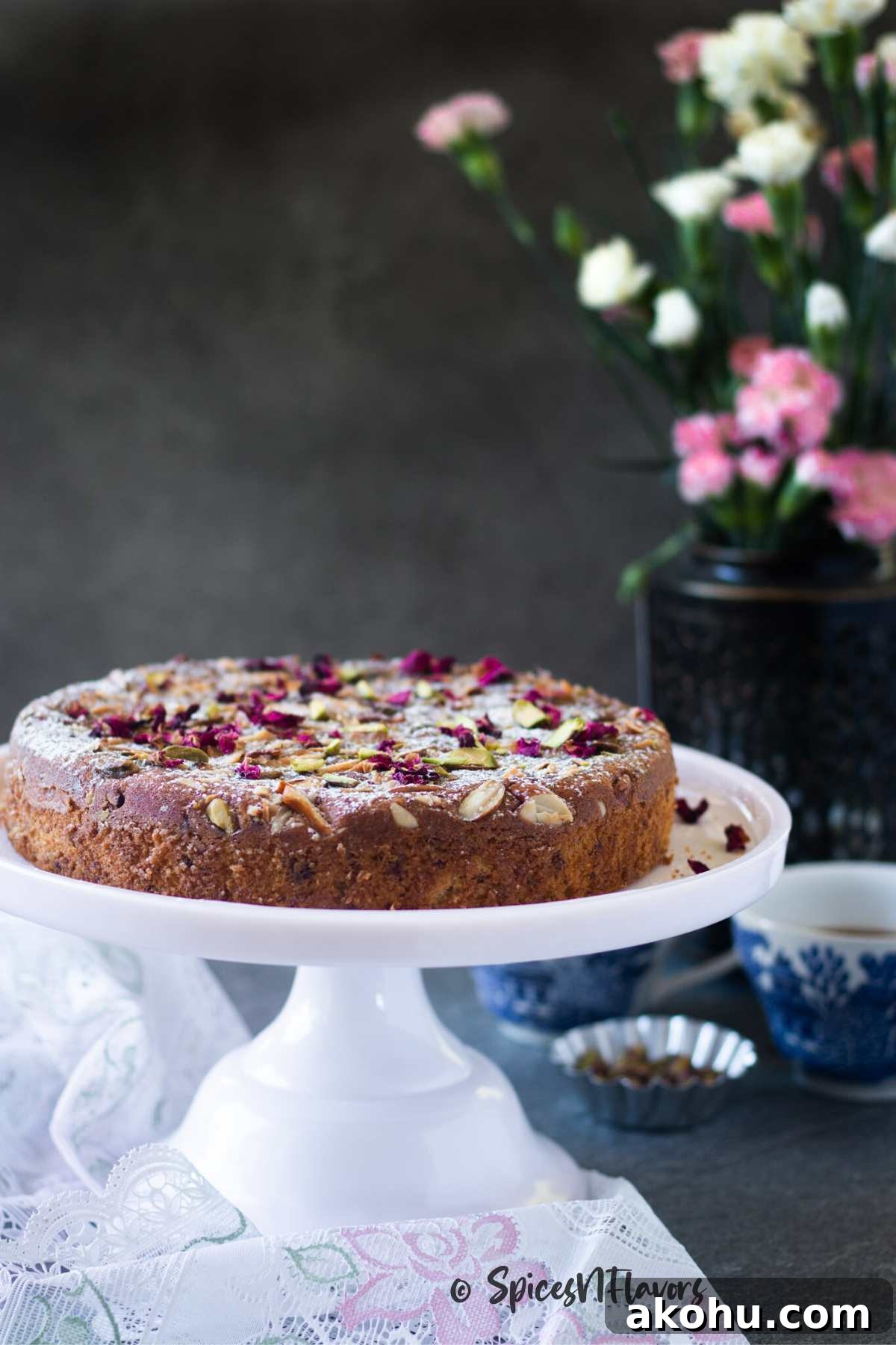 Mawa Cake Recipe: Step-by-Step Guide for Soft, Rich Cake 4 eggless mawa cake placed on cake stand