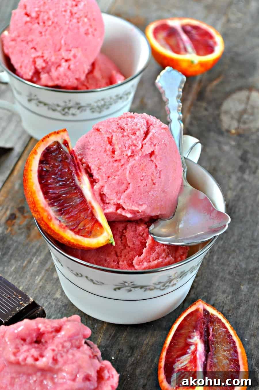 Scoop of blood orange frozen yogurt