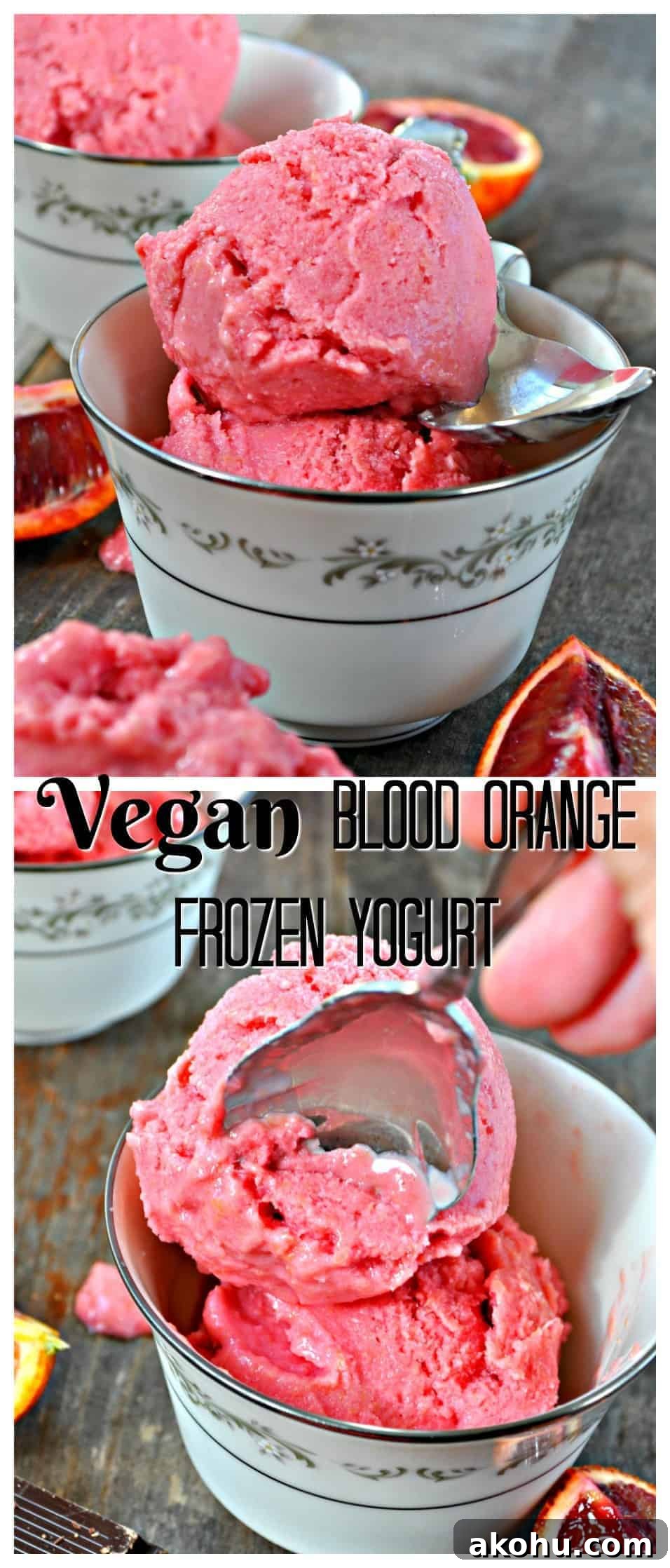 Bowl of vegan blood orange frozen yogurt