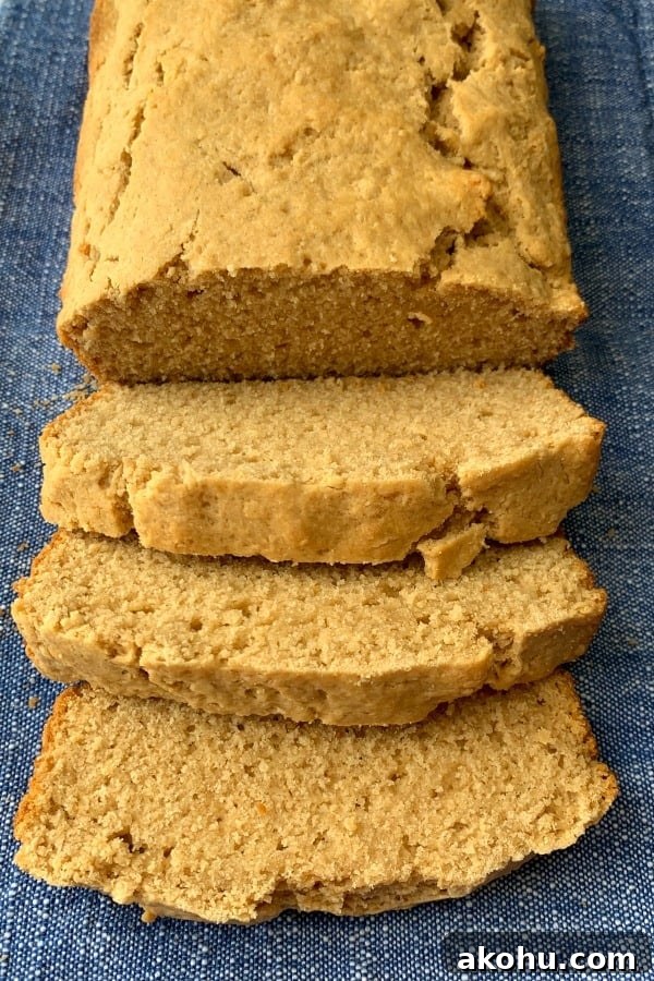 Sliced Peanut Butter Bread laying on a blue napkin