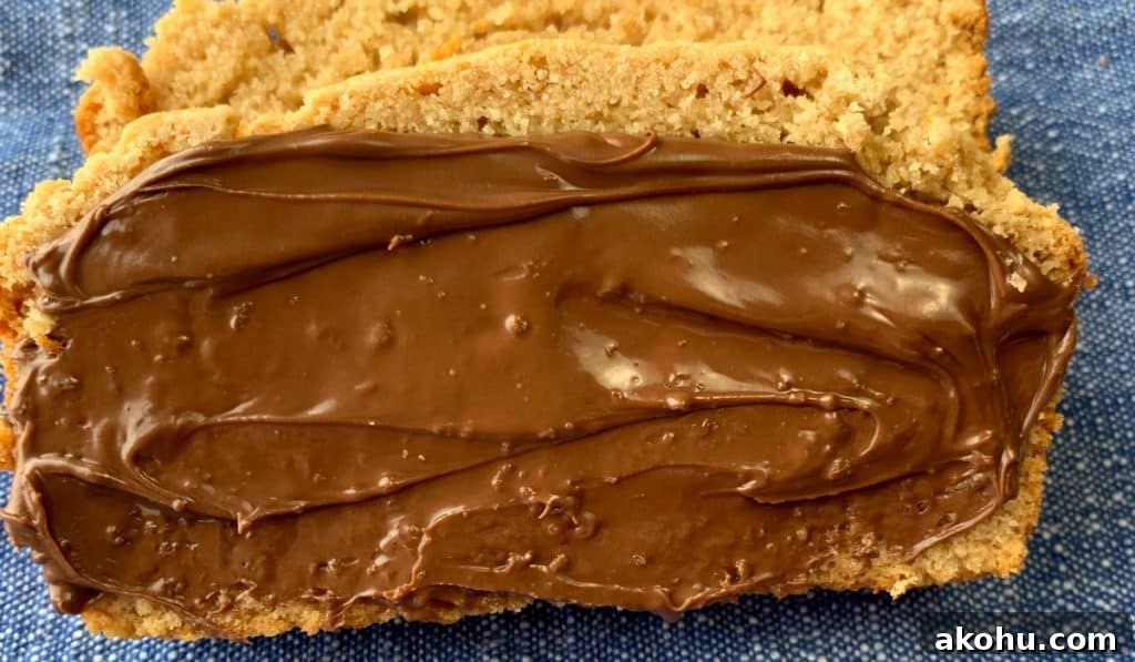 Thick layer of hazelnut spread on peanut butter bread