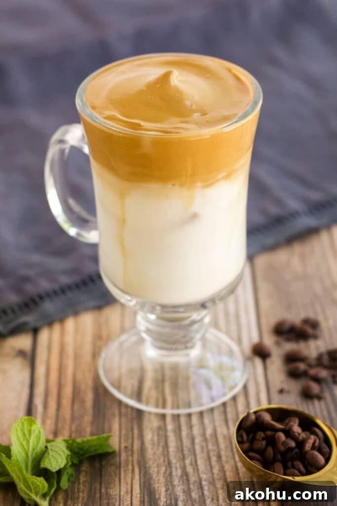 Dalgona coffee in a glass