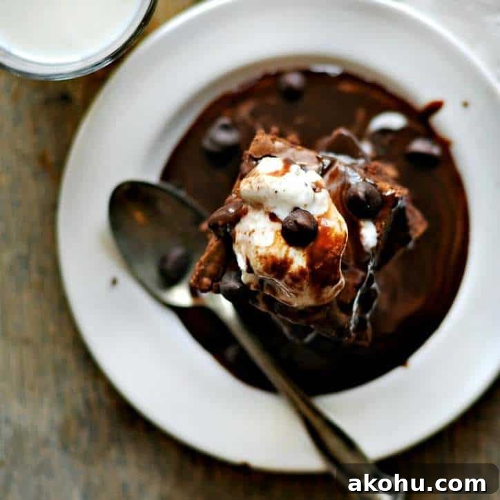 Small Batch Brownies in white bowl with spoon