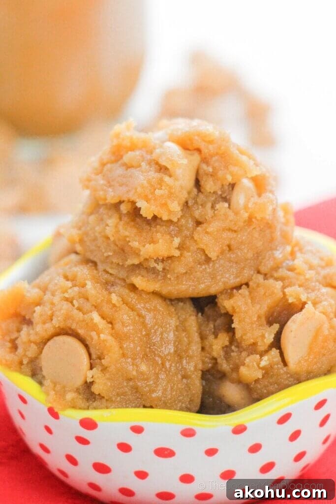 Edible Peanut Butter Cookie Dough Recipe 2 bowl full of scoops of peanut butter cookie dough