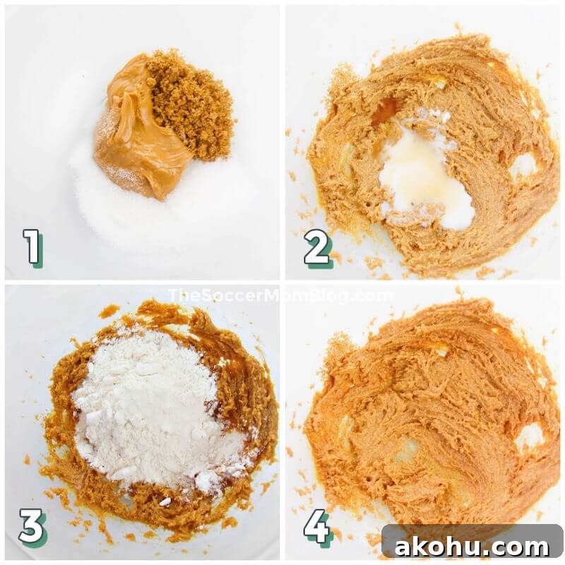 Edible Peanut Butter Cookie Dough Recipe 6 4 step photo collage showing how to make edible peanut butter cookie dough