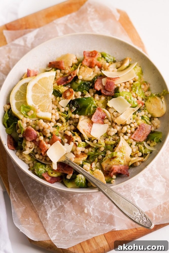 warm couscous & brussels sprout salad recipe