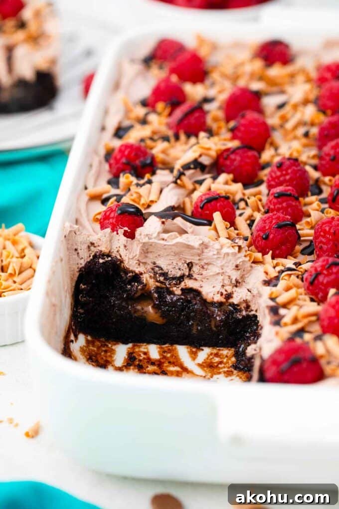Chocolate Baileys Poke Cake Recipe 3 chocolate baileys poke cake in a baking pan