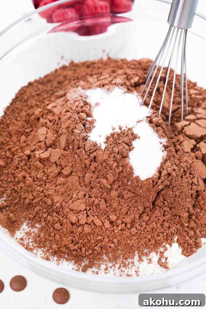 Chocolate Baileys Poke Cake Recipe 6 stirring dry ingredients in a bowl