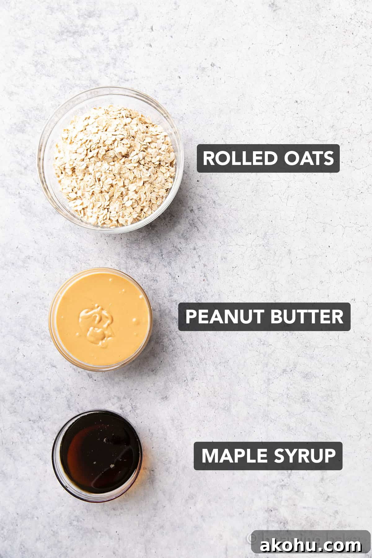 3-Ingredient Peanut Butter Granola Bars 4 overhead photo of the ingredients needed to make peanut butter granola bars
