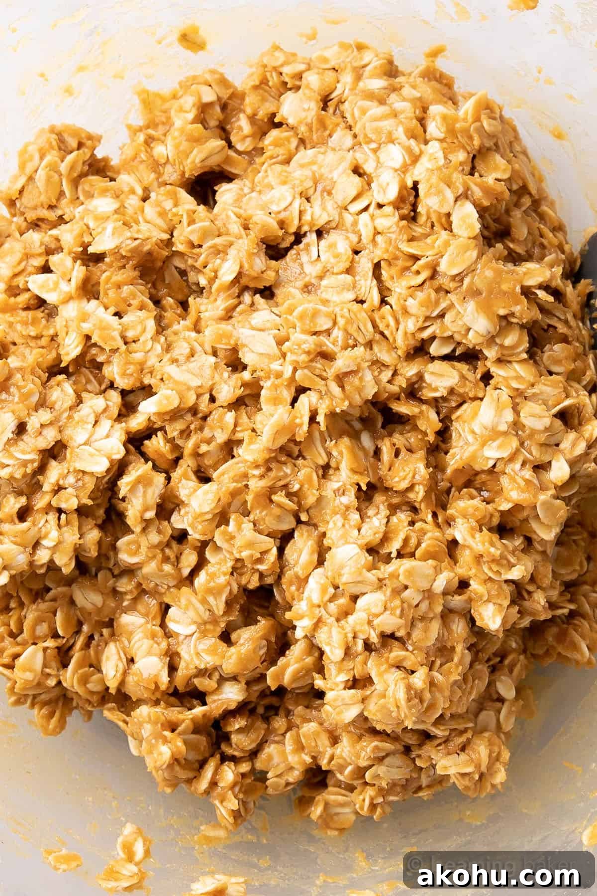 3-Ingredient Peanut Butter Granola Bars 8 A closeup photo showing the texture of this recipe.