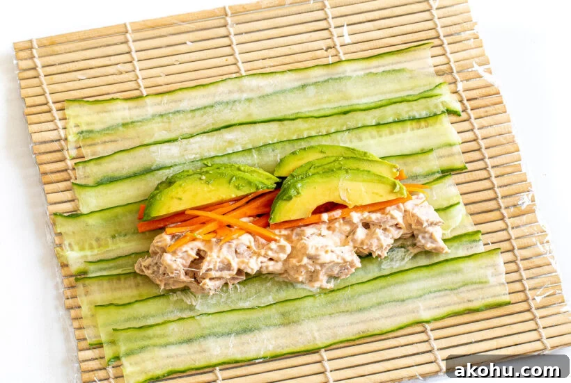 Sushi roll being assembled