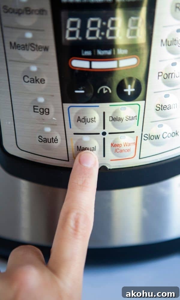 pushing manual button on instant pot 