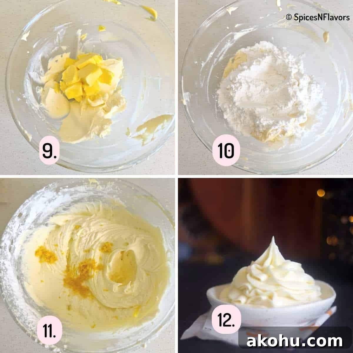 preparing cream cheese frosting for the cake