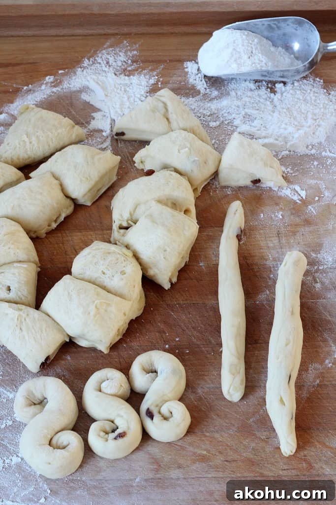 Easter Brioche Buns: Judas Ropes Recipe 9 Roll the ropes and shape