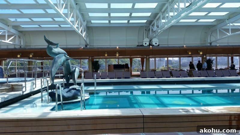 Pool with dolphin sculpture 