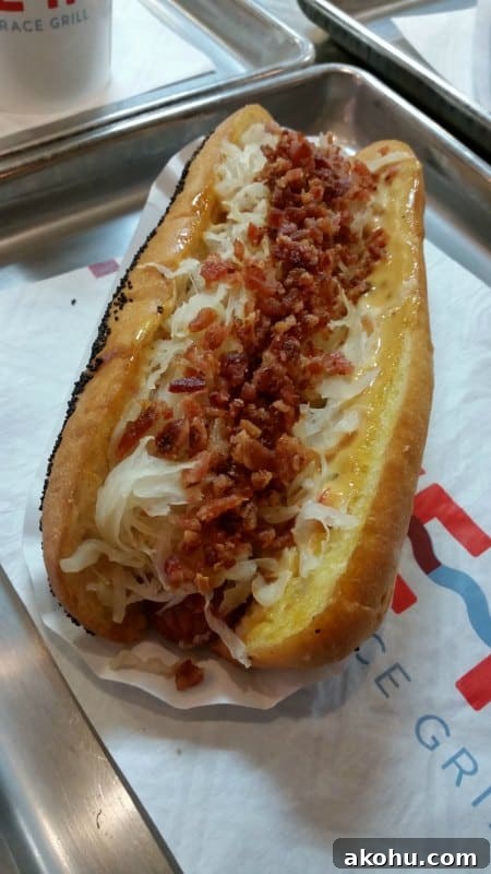 hot dog with bacon and sauerkraut